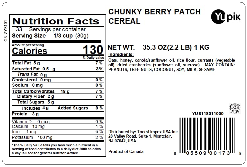Yupik Granola Berry Patch milk pour, quick breakfast idea