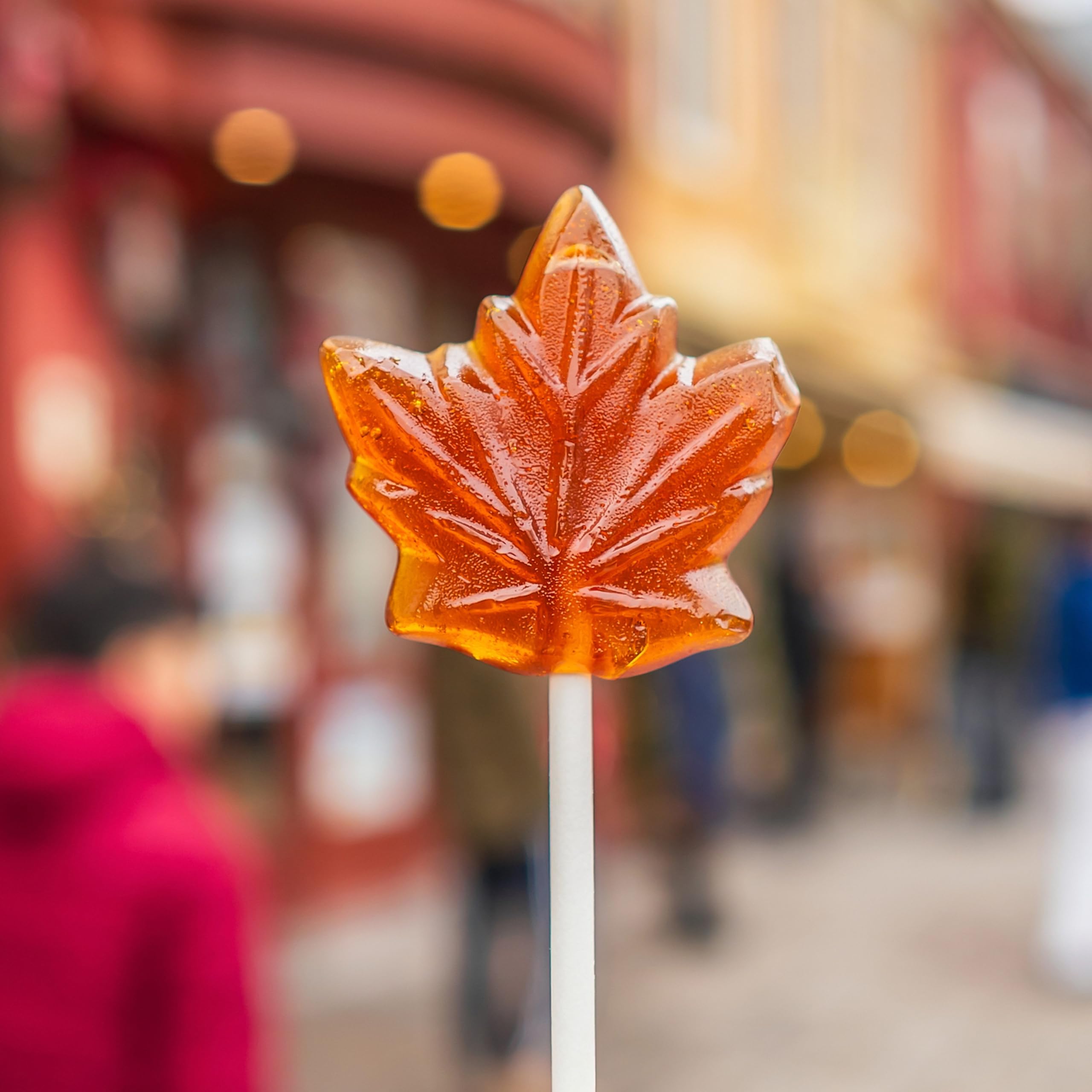 Yupik maple leaf hard candies maple flavor closeup, rich aroma.