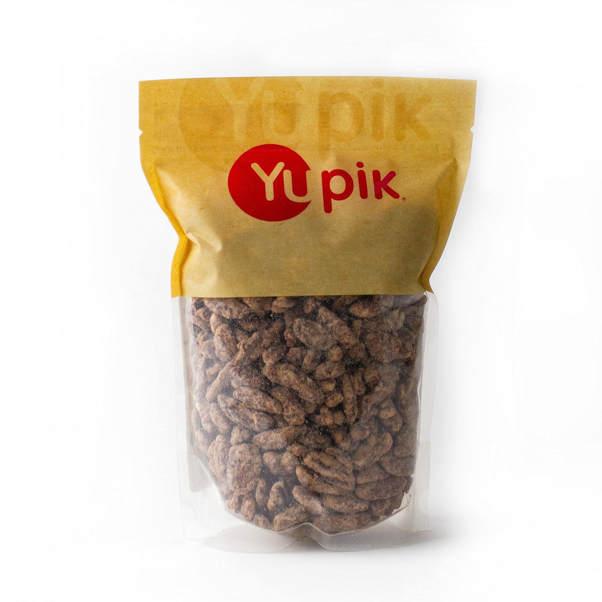 Yupik maple syrup pecans roasted glaze, glossy nuts perfect for snacking.