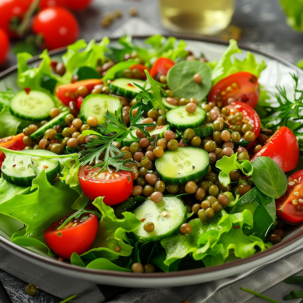 Yupik Organic Mung Beans being tossed in a salad for versatility.