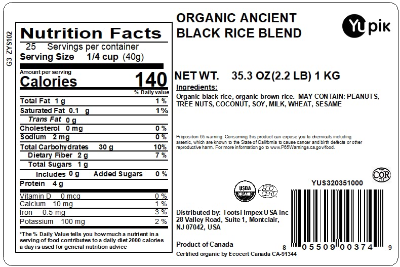 Yupik Organic Ancient Black Rice Mix cooked side dish, vibrant color and texture