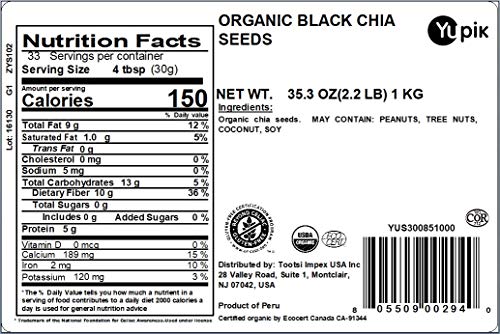Yupik Organic Black Chia Seeds measured with a spoon for recipes
