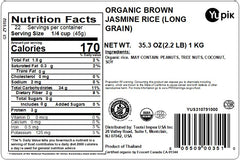 Yupik Organic Brown Jasmine Rice long grains ready for fluffy, separate cooked grains