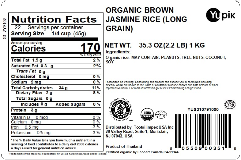 Yupik Organic Brown Jasmine Rice uncooked grains ideal for batch cooking and meal prep