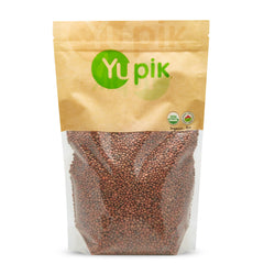 Yupik Organic Brown Lentils packaging shows premium, non-GMO product for healthy meals