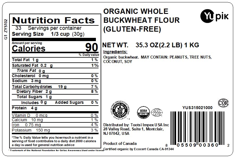 Yupik buckwheat flour 2.2 lb bag closeup