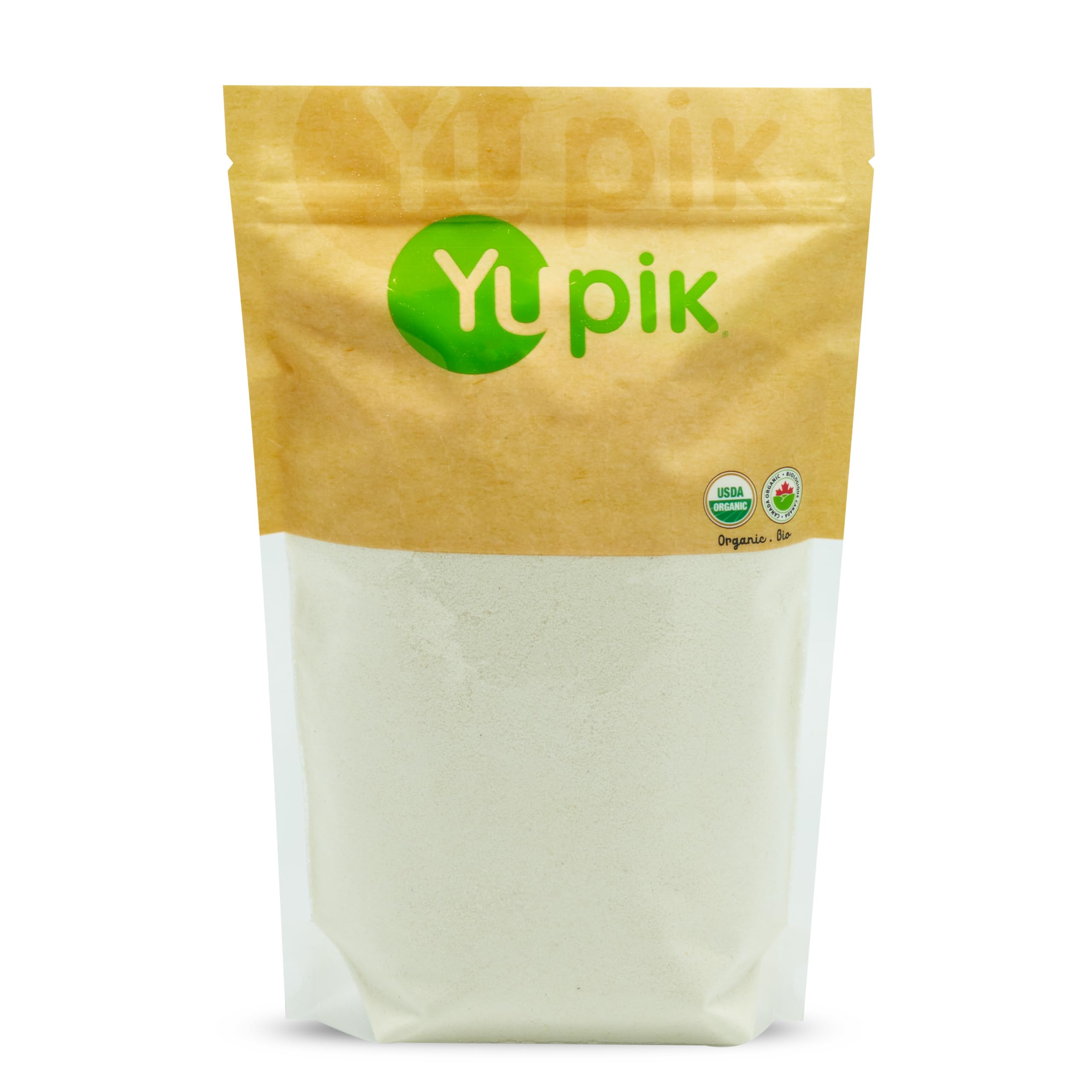 Yupik Organic Coconut Flour packaging emphasizes organic certification for trusted baking.