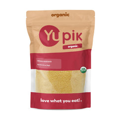 Yupik Organic Couscous packaging on pantry shelf, ideal for easy storage