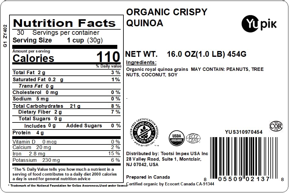 Yupik Organic Crispy Quinoa yogurt topping adds texture