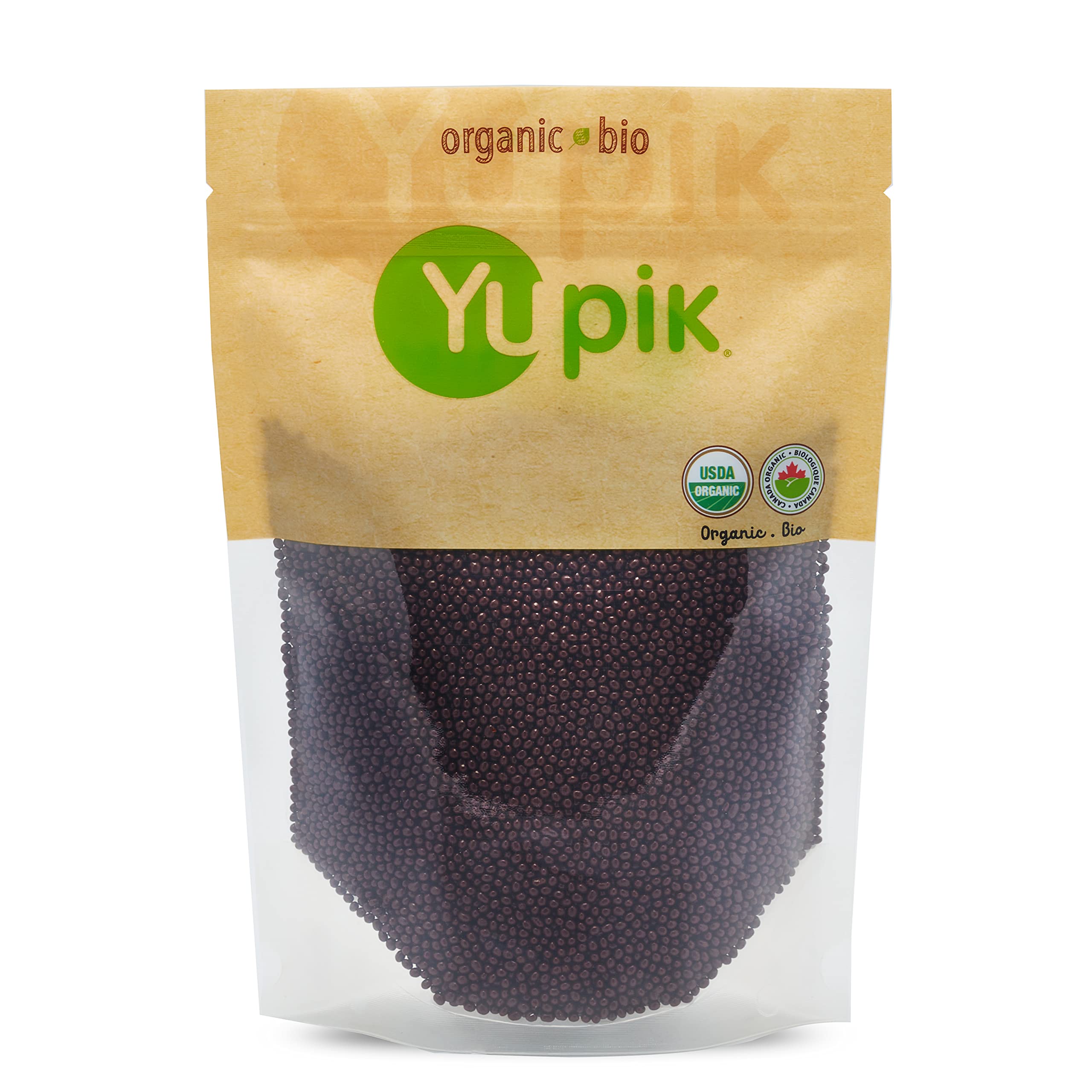 Yupik organic chia seeds coated in dark chocolate in bag for pantry snacking