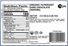 Yupik Organic Dark Chocolate Wafers close-up highlighting rich cacao and velvety texture.