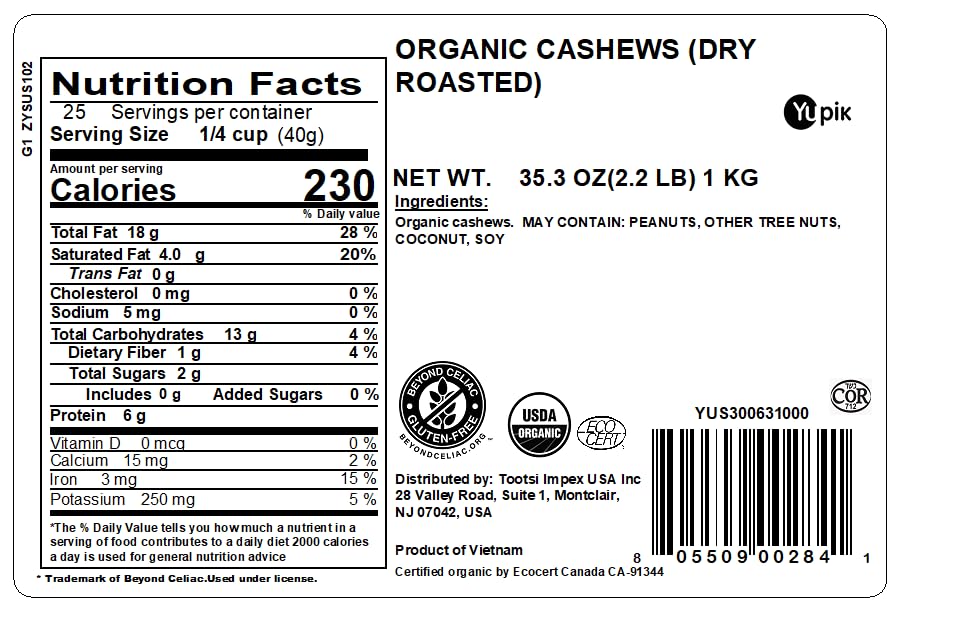 Yupik organic dry roasted cashews hand; convenient, iron-rich crunch for on-the-go.