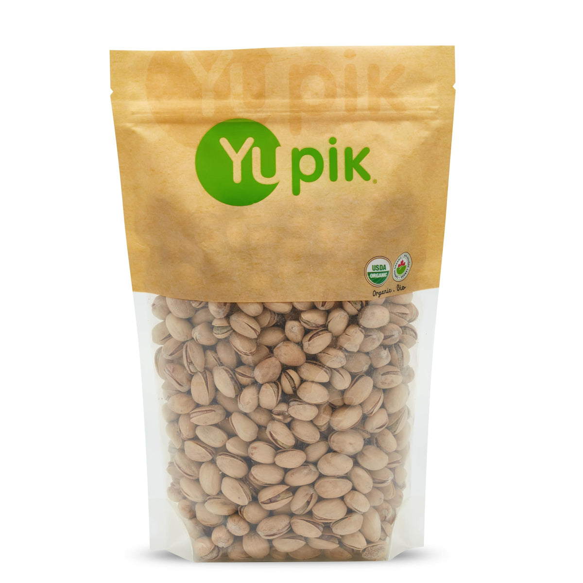 Yupik organic dry roasted salted pistachios in-shell, a crunchy protein-rich snack.