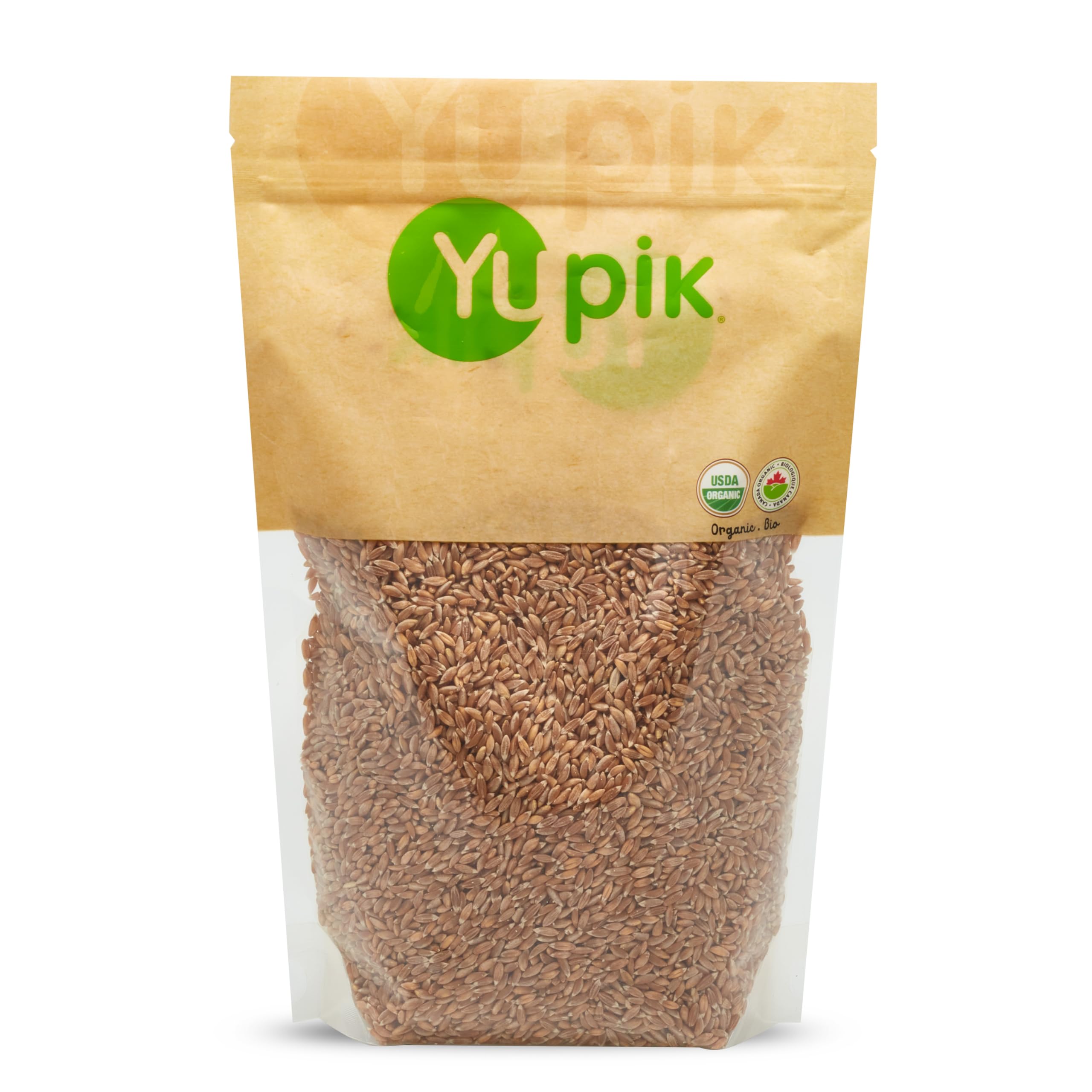 Yupik Organic Farro package front with organic and kosher labels, ideal for wholesome meals.