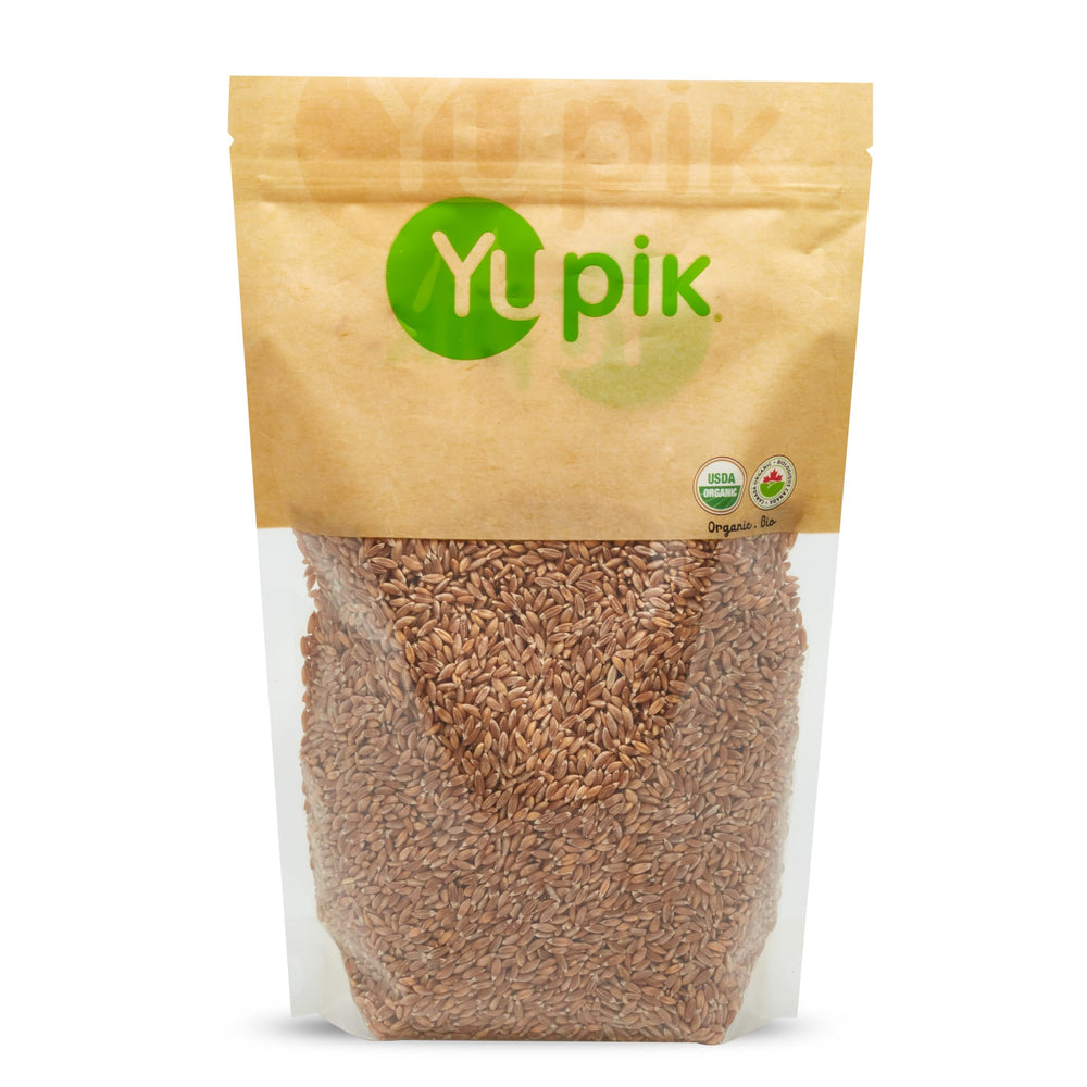 Yupik Organic Farro package front with organic and kosher labels, ideal for wholesome meals.