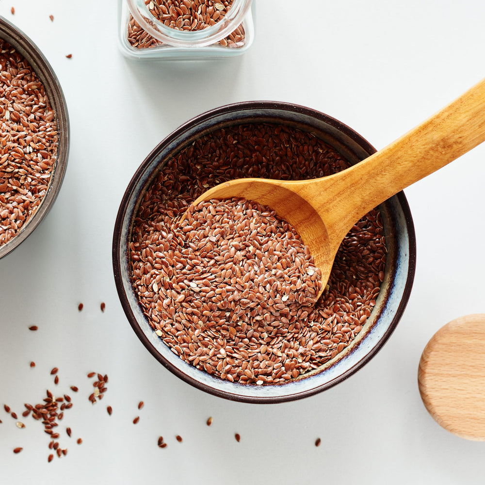 Yupik Golden Flax Seeds in kitchen scoop for everyday use.