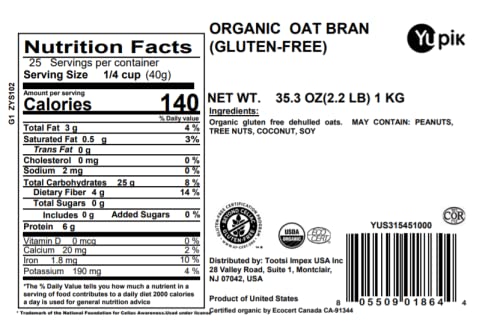 Yupik Organic Oat Bran muffins; fiber-rich baked goods base