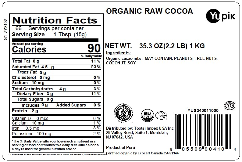 Yupik Organic Raw Cacao Nibs closeup texture ideal as a topping