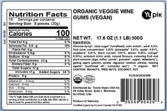 Yupik Organic Veggie Wine Gums close-up showing chewy texture and fruity flavors.