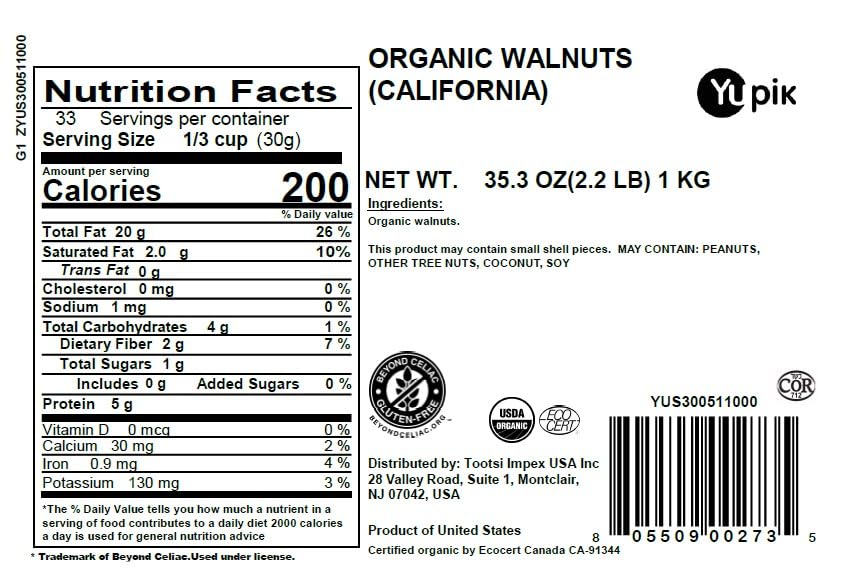 Yupik Organic Walnuts Kosher Raw image—great for gluten-free baking.