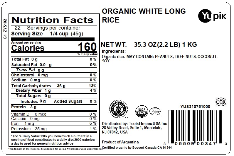 Yupik organic white rice long grain in bowl, fluffy results when cooked.