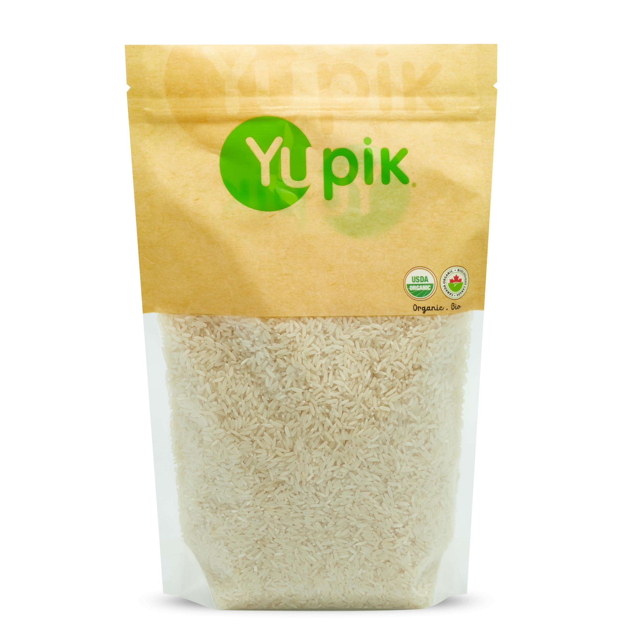 Yupik organic white rice long grain packaging front, gluten-free pantry staple.