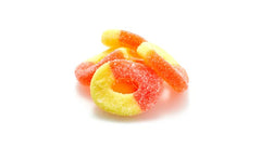 Yupik Peach Rings coated with sugar dust, ideal for Halloween treats