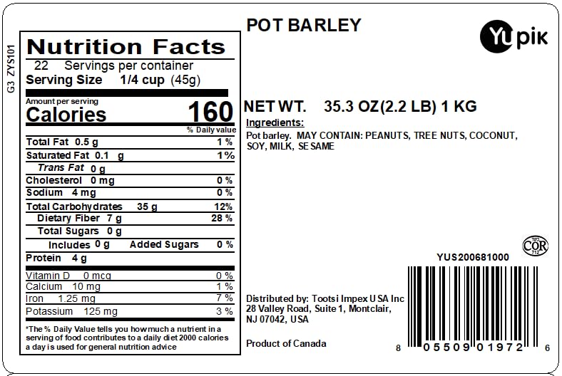 Yupik Pot Barley raw grains close-up, ideal for hearty soups and stews.