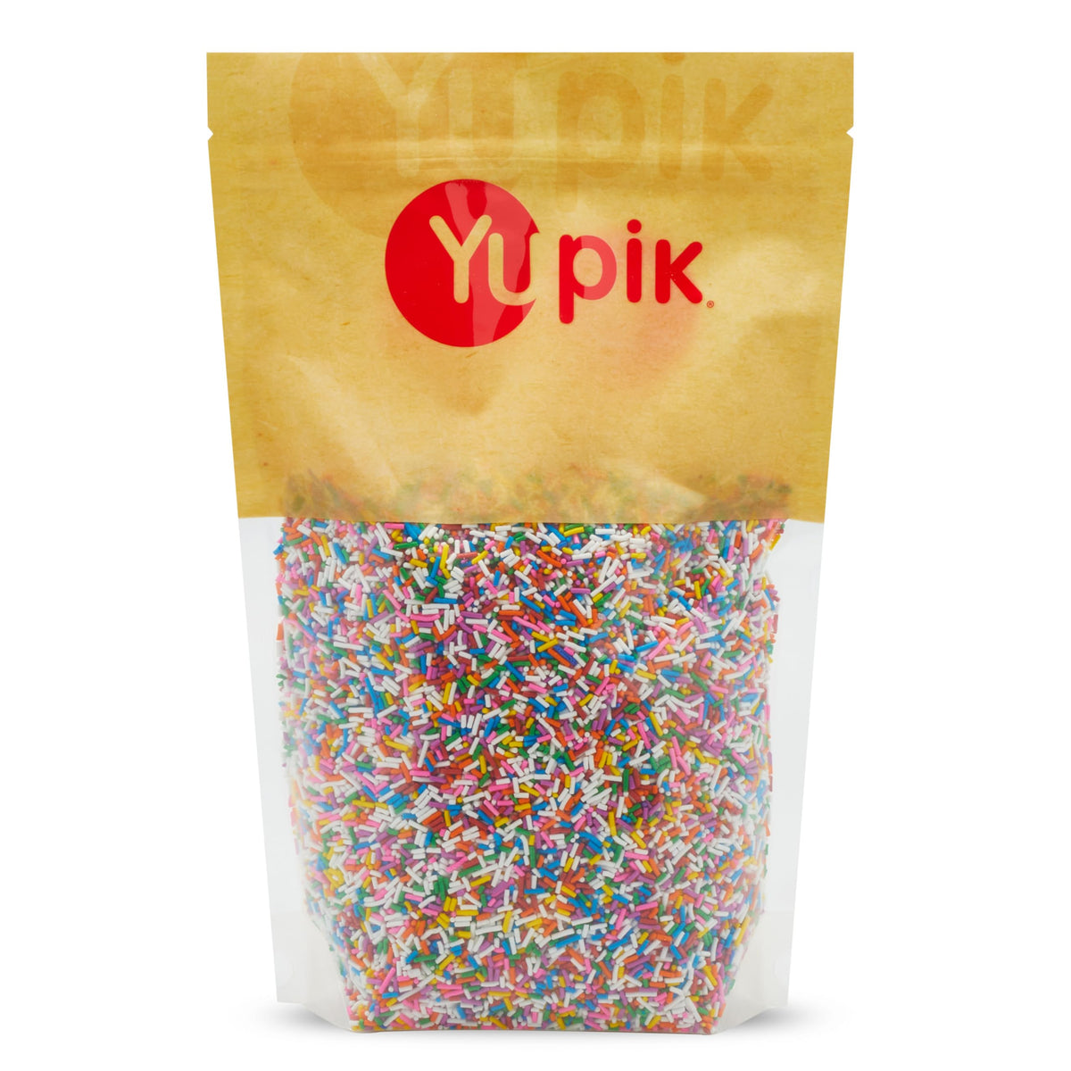 Yupik Rainbow Sprinkles packaging adds color to baked goods.