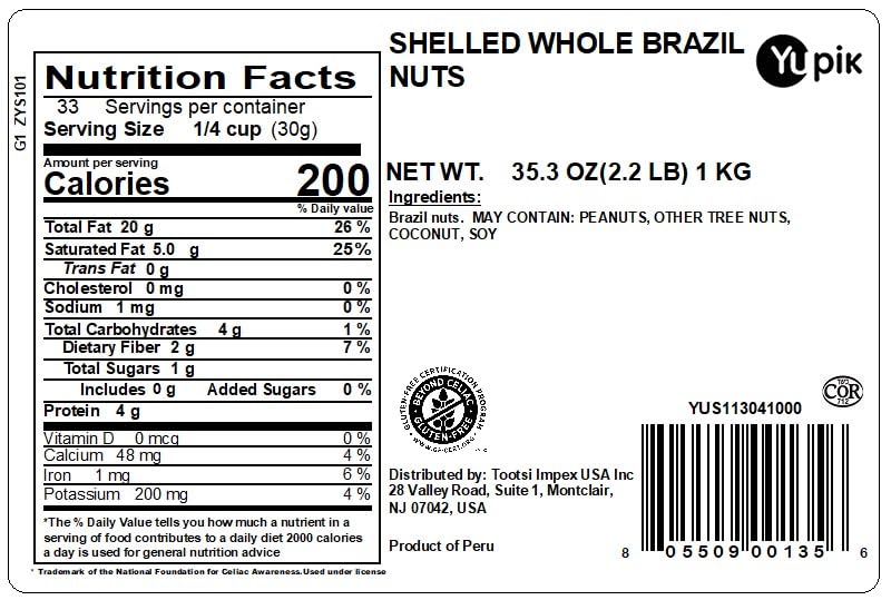 Yupik Raw Brazil Nuts close-up with skins on, rich in natural fiber.