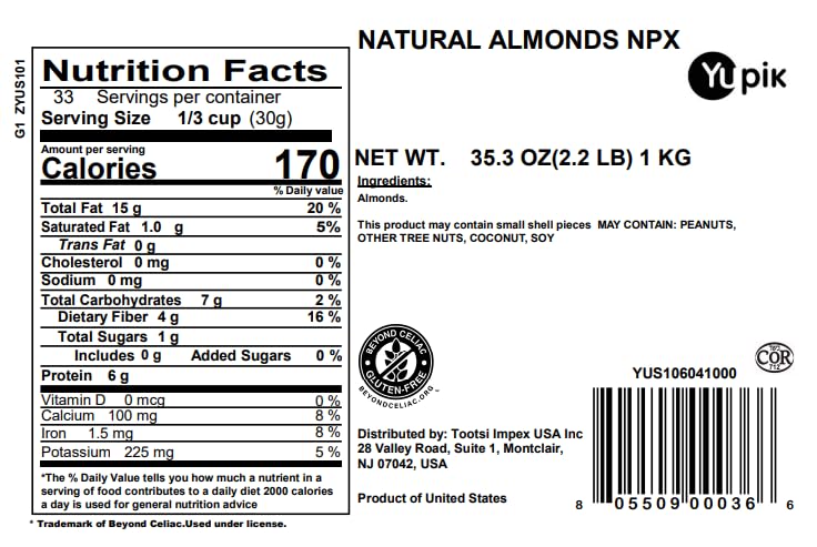 Yupik California almonds, whole unsalted in a bowl for a clean, oil-free snack