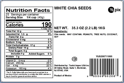 Yupik Raw White Chia Seeds close-up showing tiny seeds ideal for recipe texture.