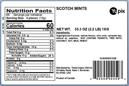 Close-up of Yupik Scotch Mints hard candy shell