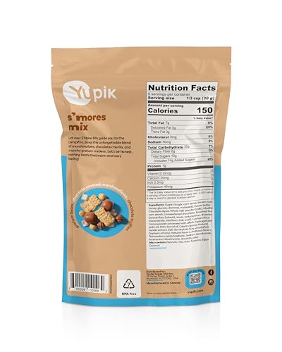 Yupik S'Mores Mix close-up of marshmallows, chocolate chunks, graham crackers showcasing textures.