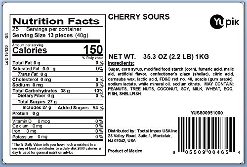 Close-up of Yupik Sour Cherry Candies showing chewy texture and bold cherry flavor.