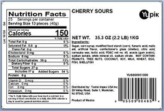 Close-up of Yupik Sour Cherry Candies showing chewy texture and bold cherry flavor.