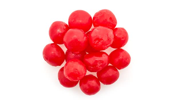 Nutrition label close-up for Yupik Sour Cherry Candies highlighting low calories and fat-free quality.