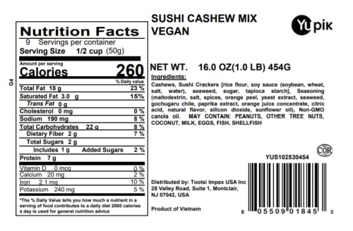 Yupik Sushi Cashew Mix crackers closeup, crisp and savory, ideal with sushi and Asian meals.