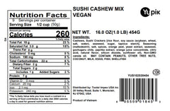 Yupik Sushi Cashew Mix crackers closeup, crisp and savory, ideal with sushi and Asian meals.