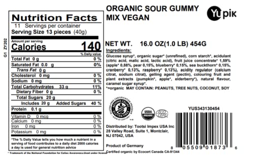 Yupik vegan sour fruity gummies, a tangy on-the-go treat.