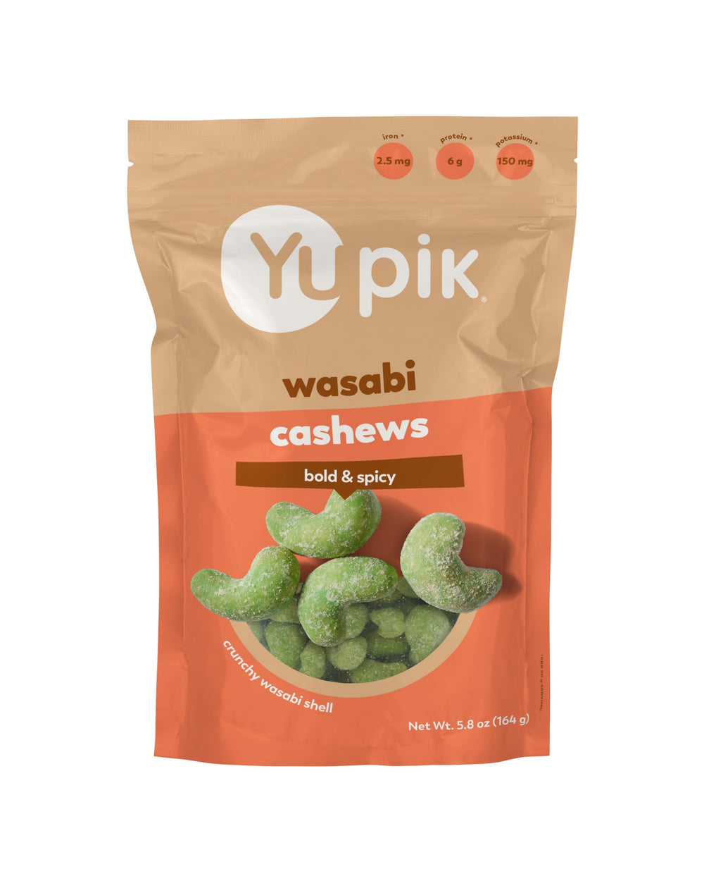 Yupik Wasabi Cashews pack shot showing bold flavor ideal for sushi nights.