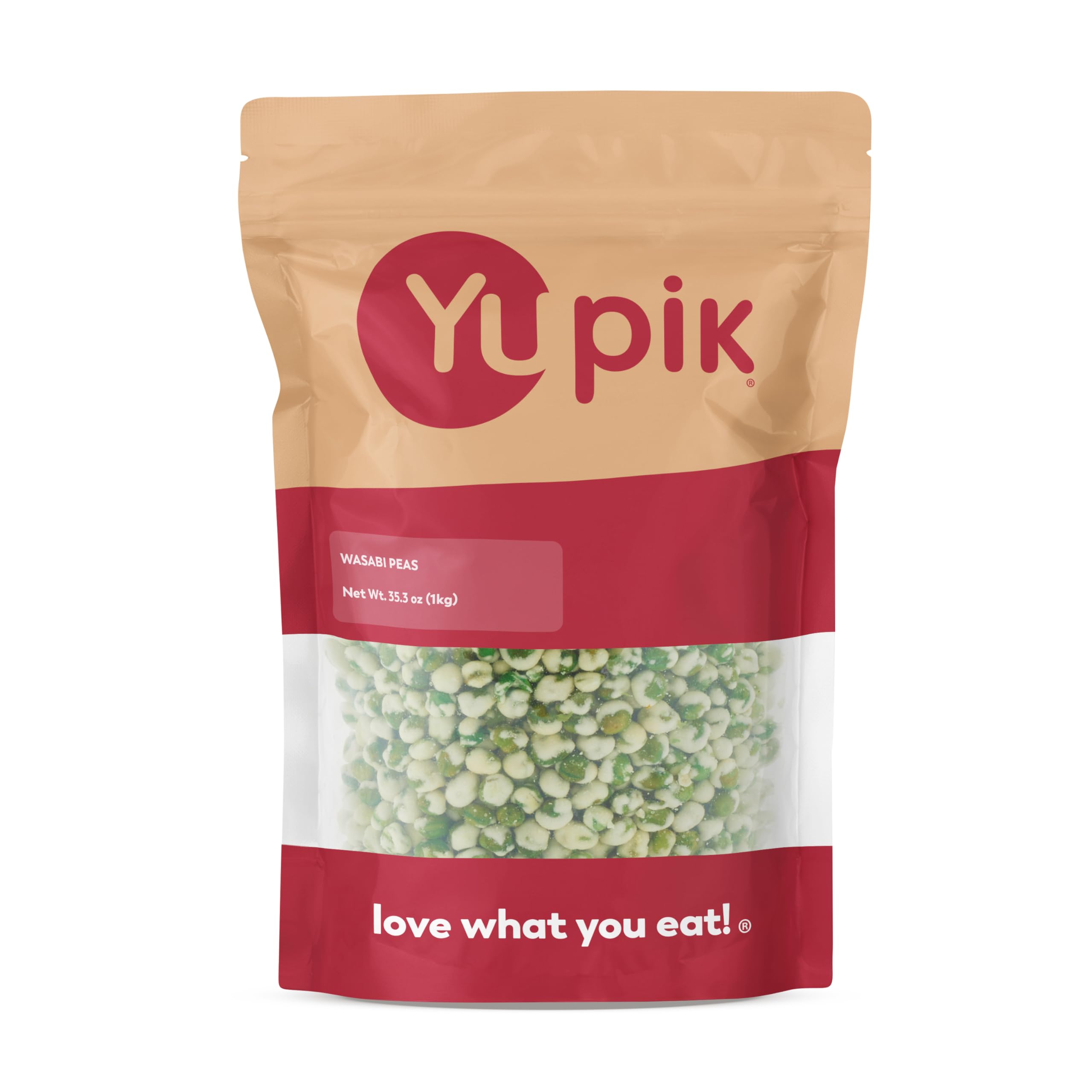 Yupik Wasabi Green Peas packaging showcases spicy, crunchy snack appeal.