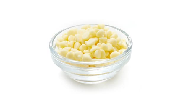 Yupik white chocolate chips baking setup with chips ready to mix.