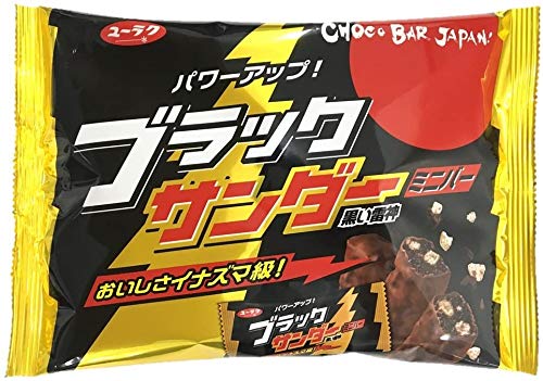 Yuraku Black Thunder Mini Bars Bag packaging shows a convenient 12-bar pack for on-the-go snacking