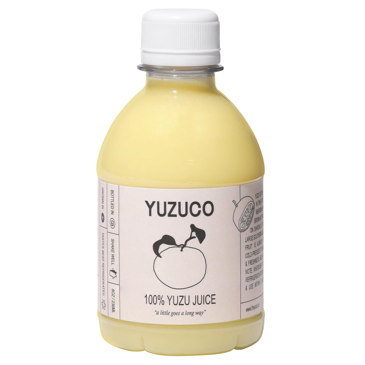 YUZUCO 8.4oz bottle front view for pure yuzu juice to brighten recipes.