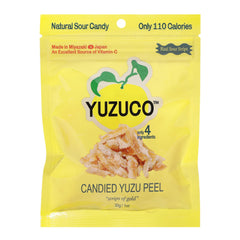 YUZUCO Candied Yuzu Peels bag front view, ready for snacking and garnish.