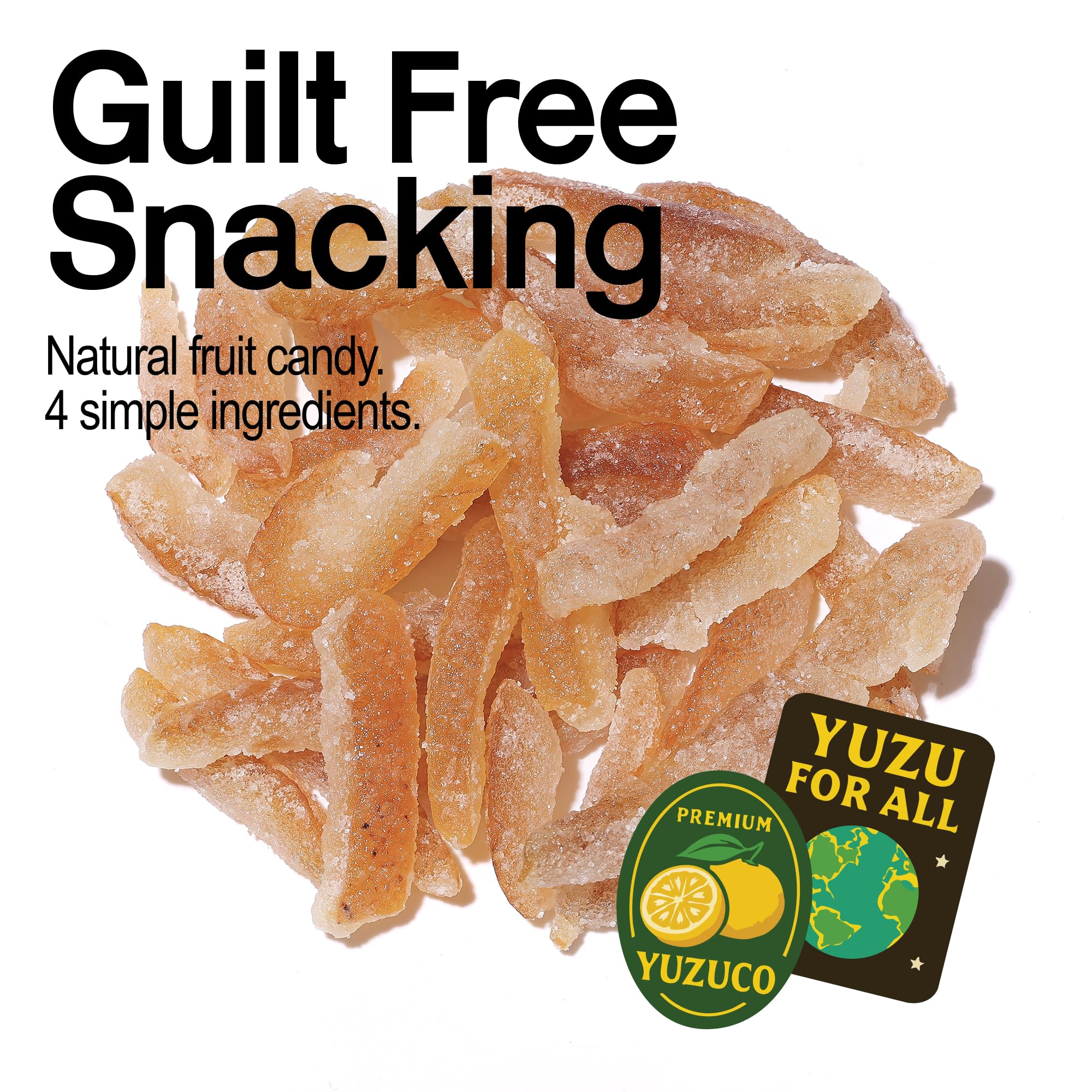 YUZUCO Candied Yuzu Peels glossy coating highlighting bright aroma.