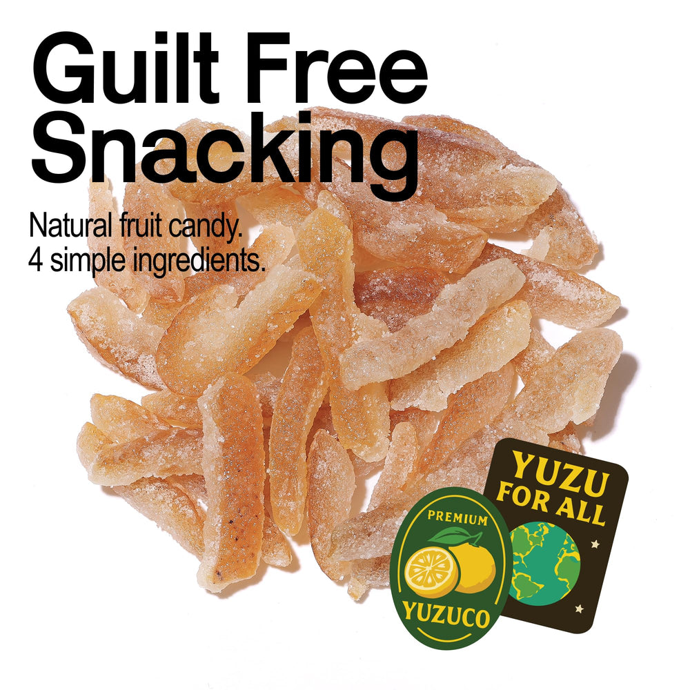 YUZUCO Candied Yuzu Peels glossy coating highlighting bright aroma.