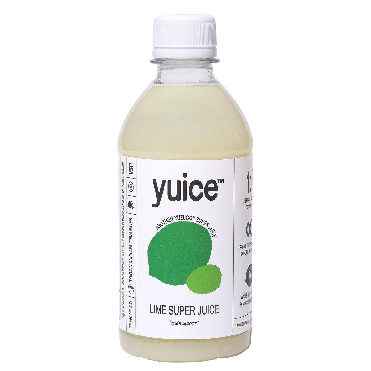 YUZUCO Lime Super Juice bottle ready for bar use and home cocktails.