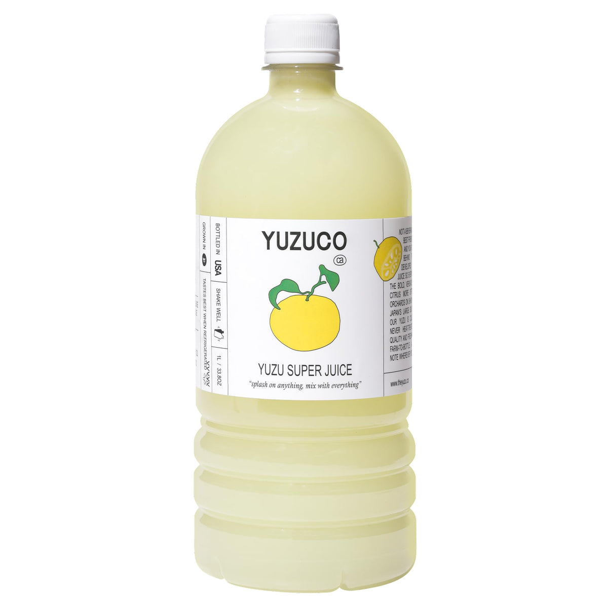 YUZUCO Yuzu Super Juice bottle on a counter, ready for cocktails and dressings